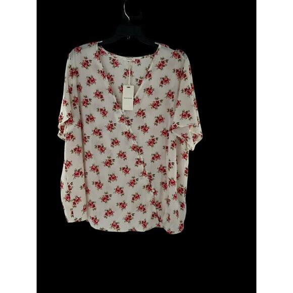 Pleione Blouse Womens Plus Size 3X Short Sleeve Floral Print Faux Wrap Neckline - Picture 6 of 12
